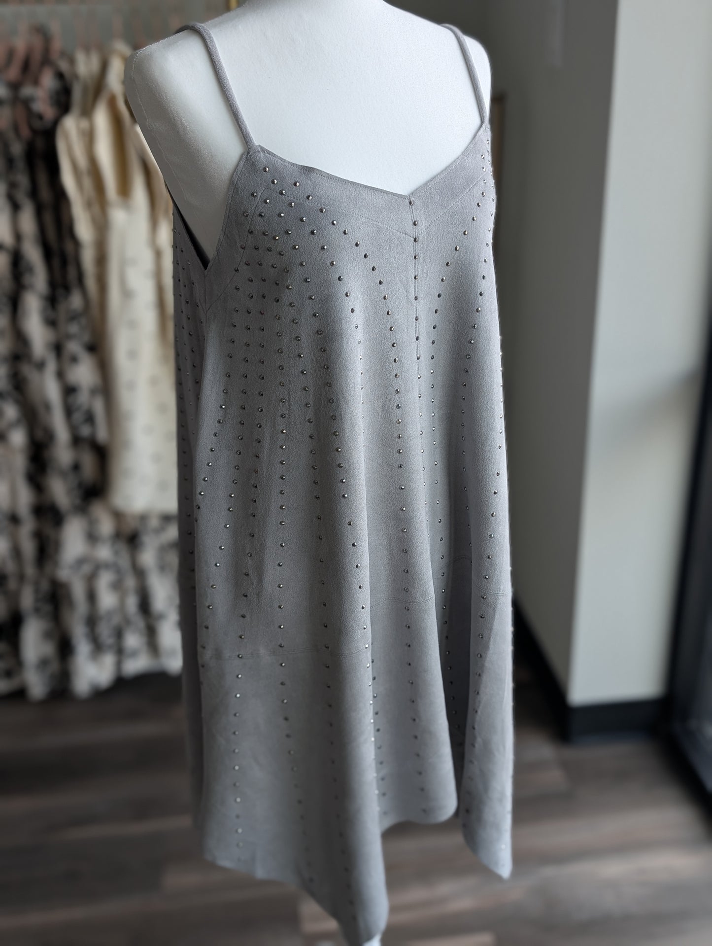Grey Suede studded slip dress
