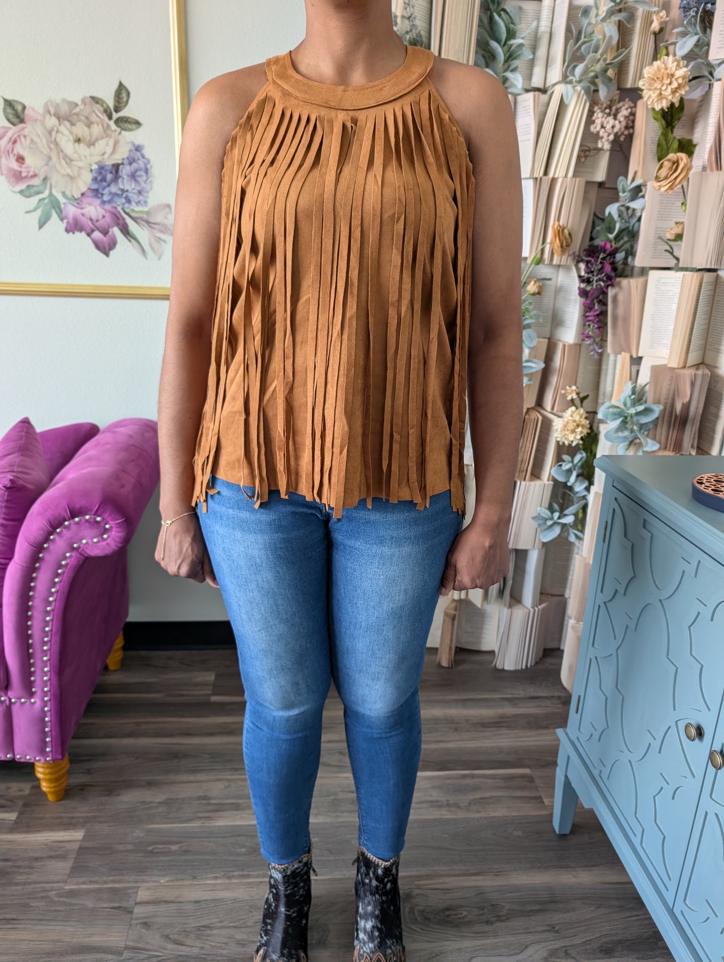Camel Fringed Top