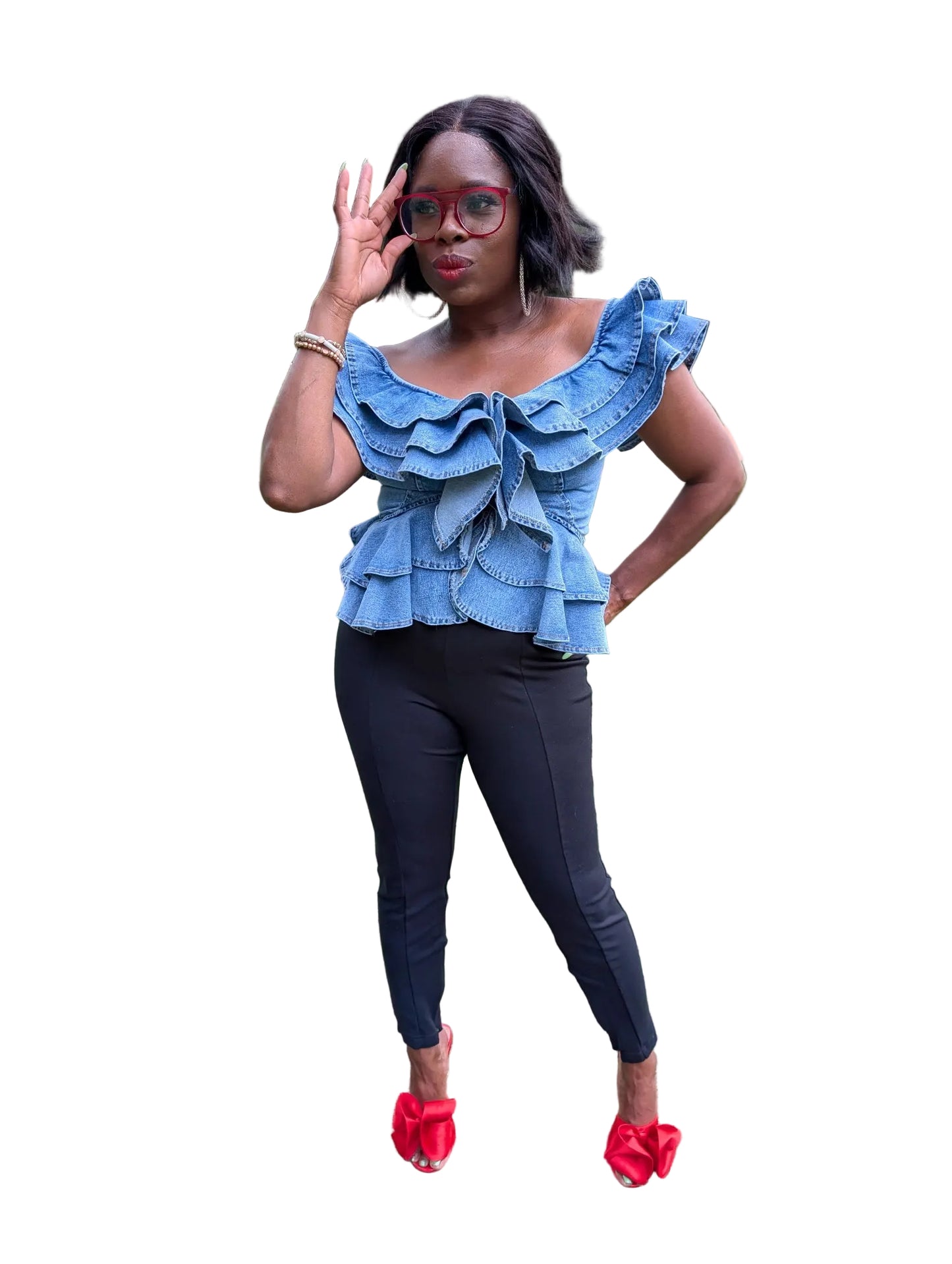 Denim Flamenco Ruffle Corset Top