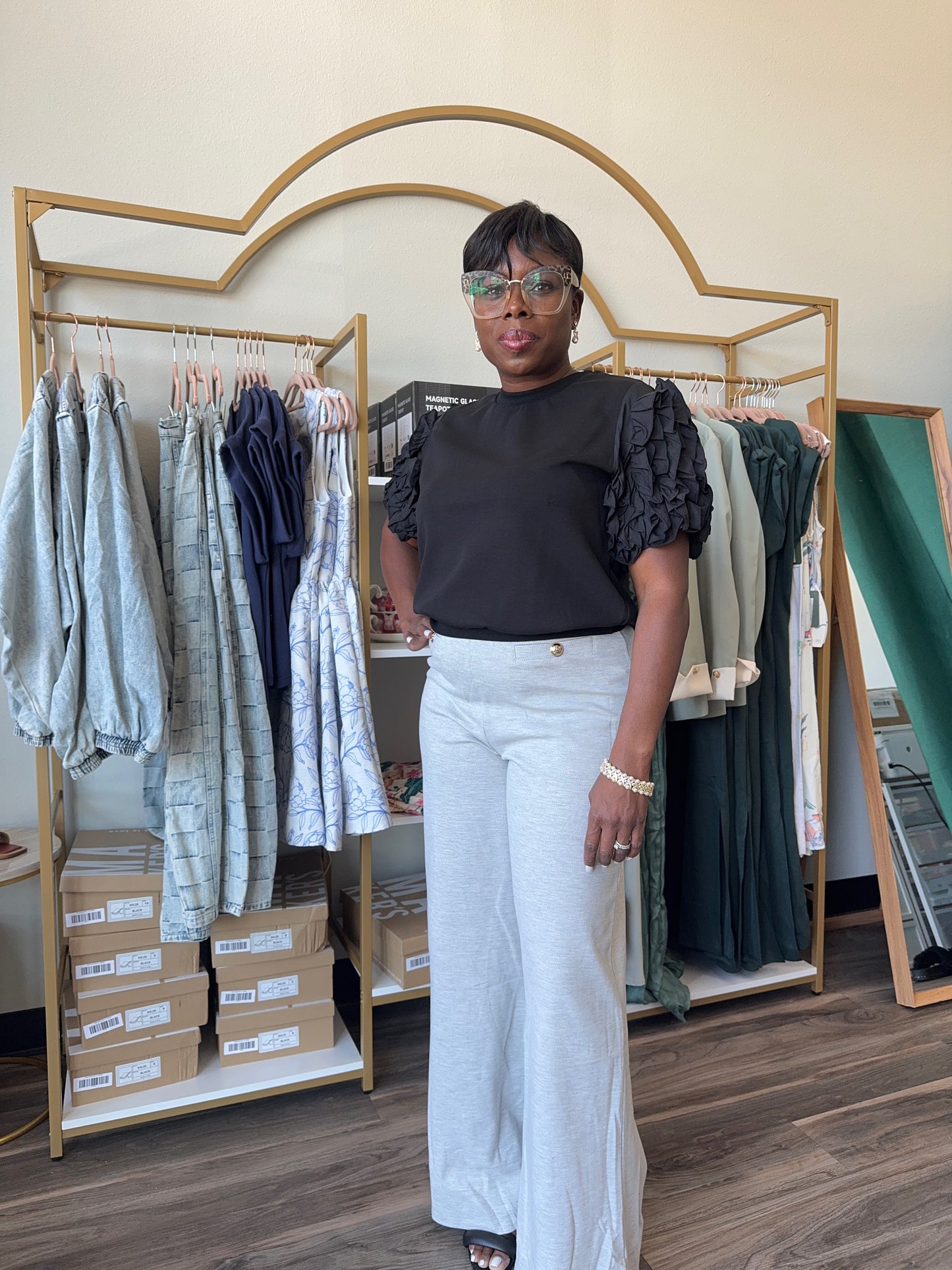 Grey Gold Button Pants