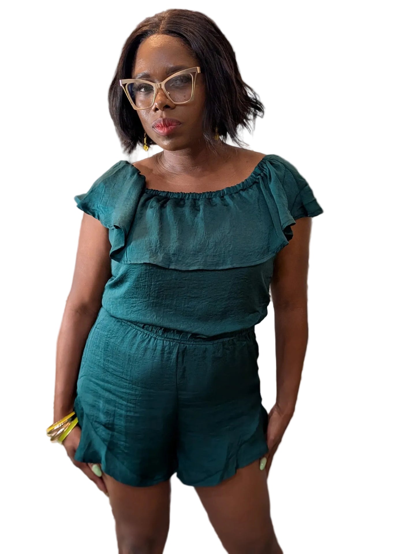 OFF THE SHOULDER SATIN ROMPER