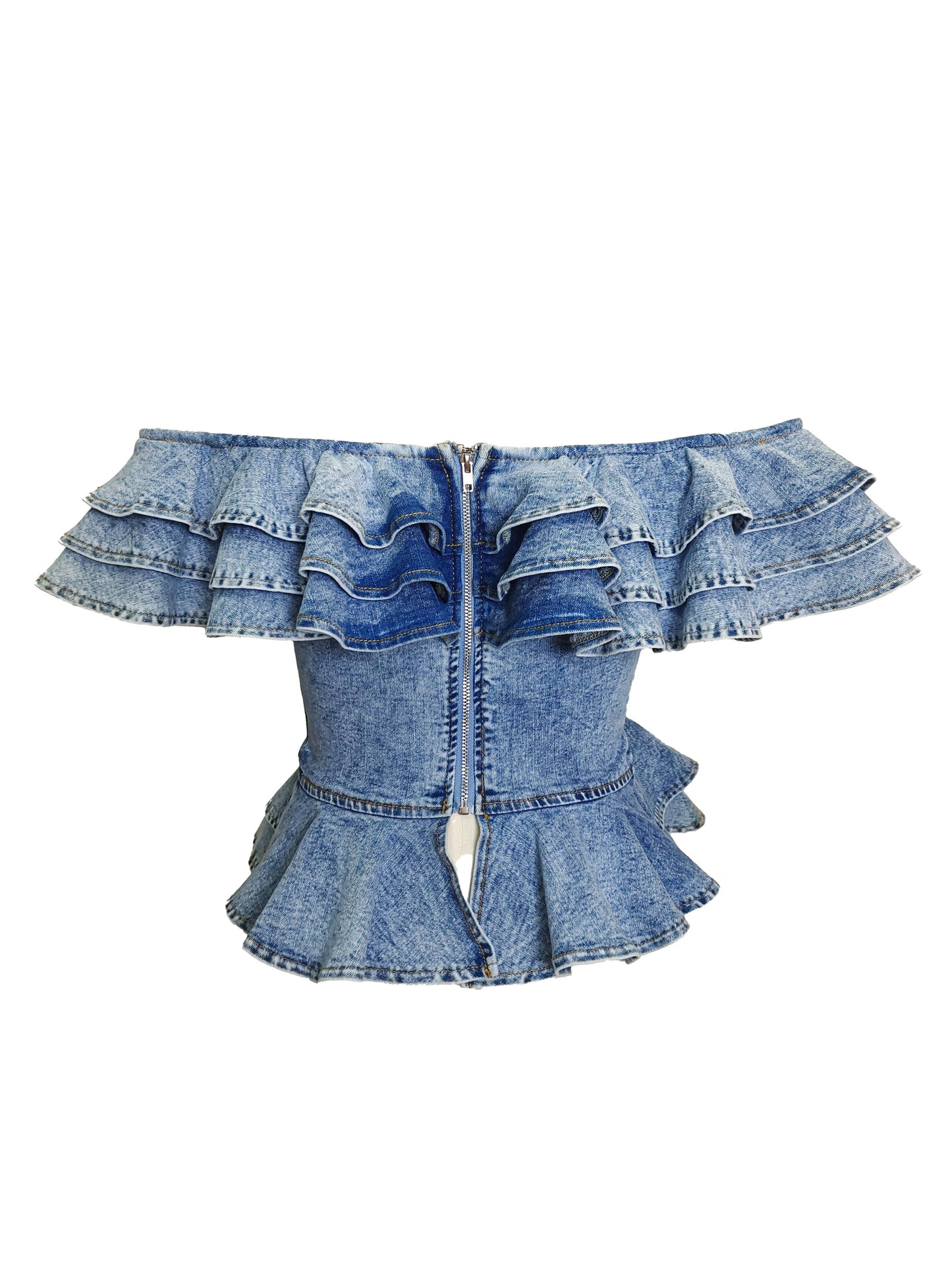 Denim Flamenco Ruffle Corset Top