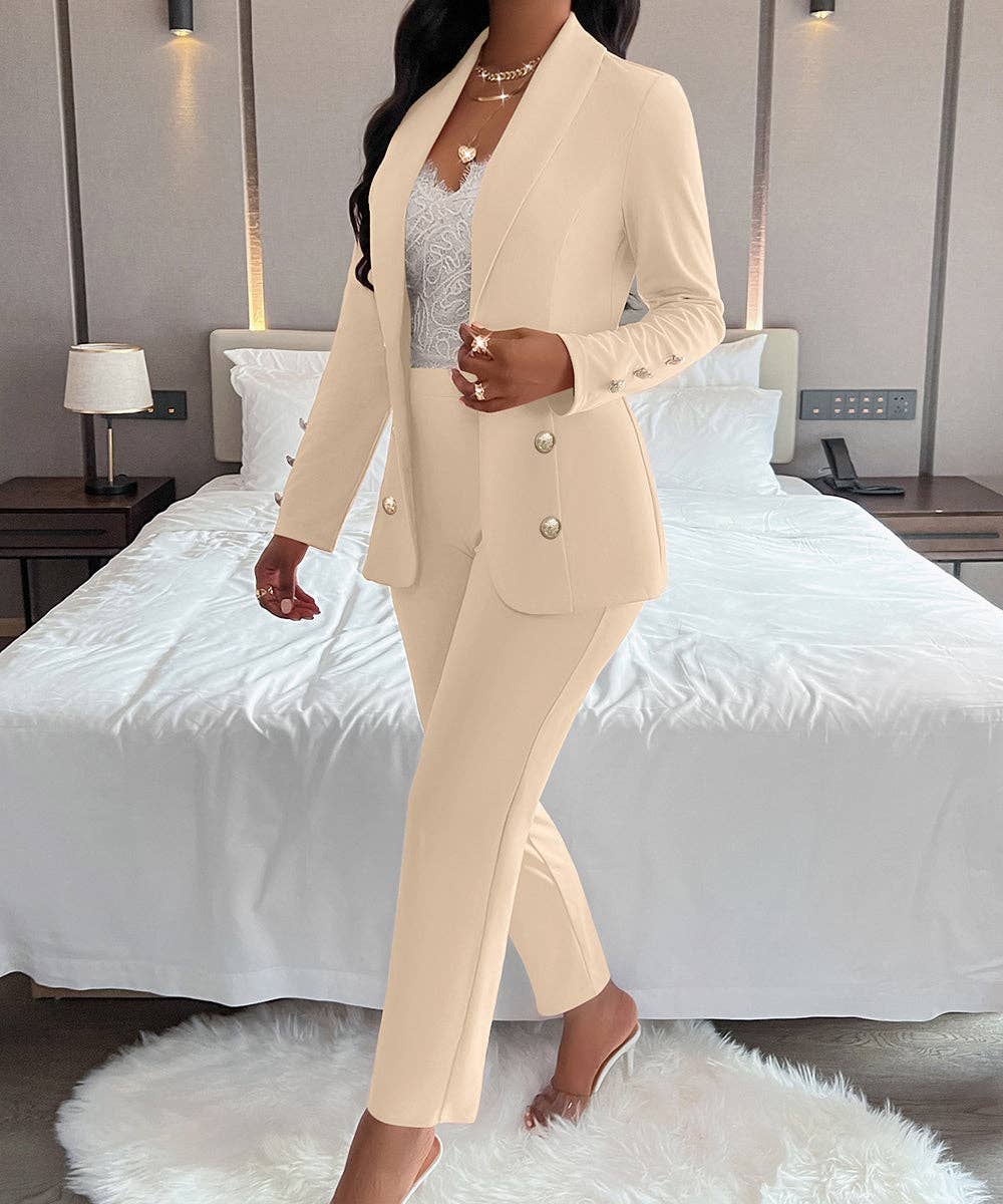 Double-Breasted Notch Lapel Blazer Set