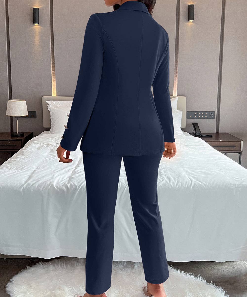 Double-Breasted Notch Lapel Blazer Set