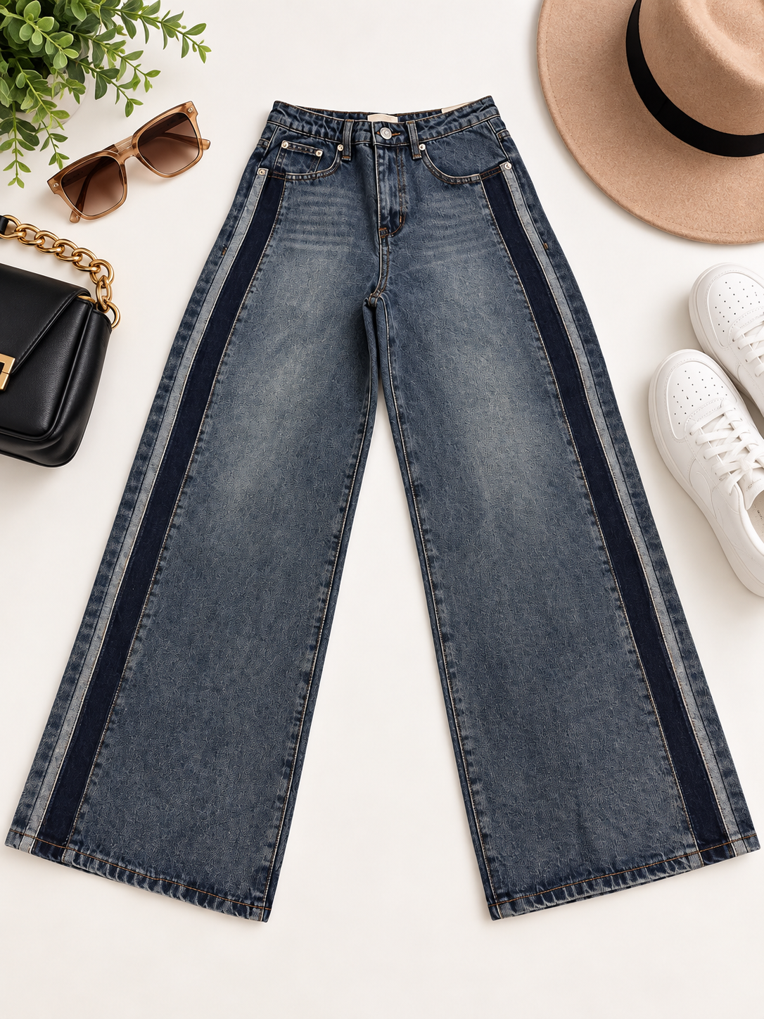 Wide-leg Striped Denim Jeans