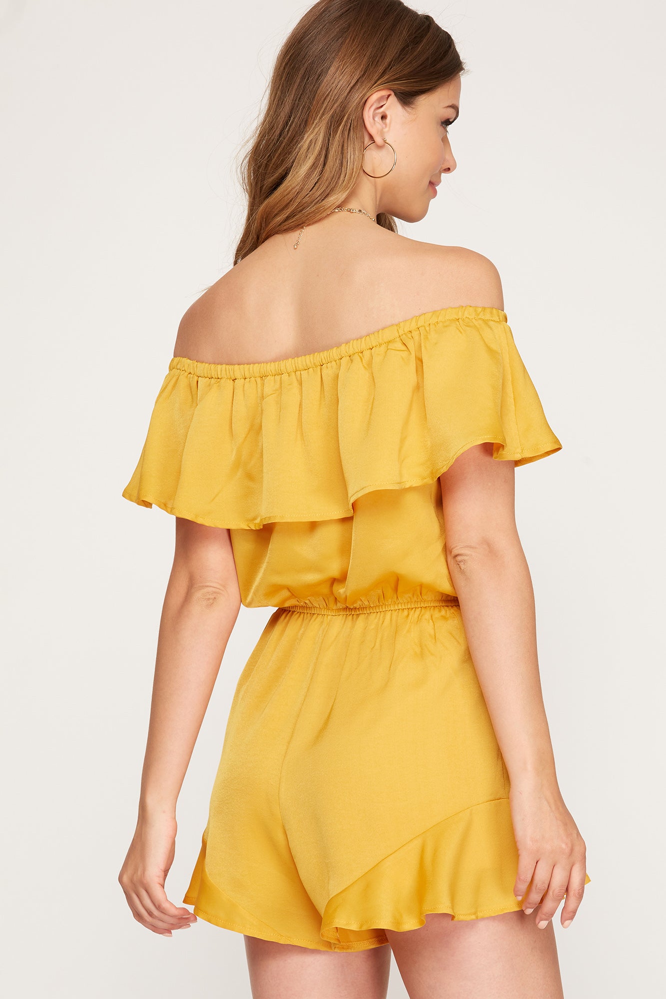 OFF THE SHOULDER SATIN ROMPER