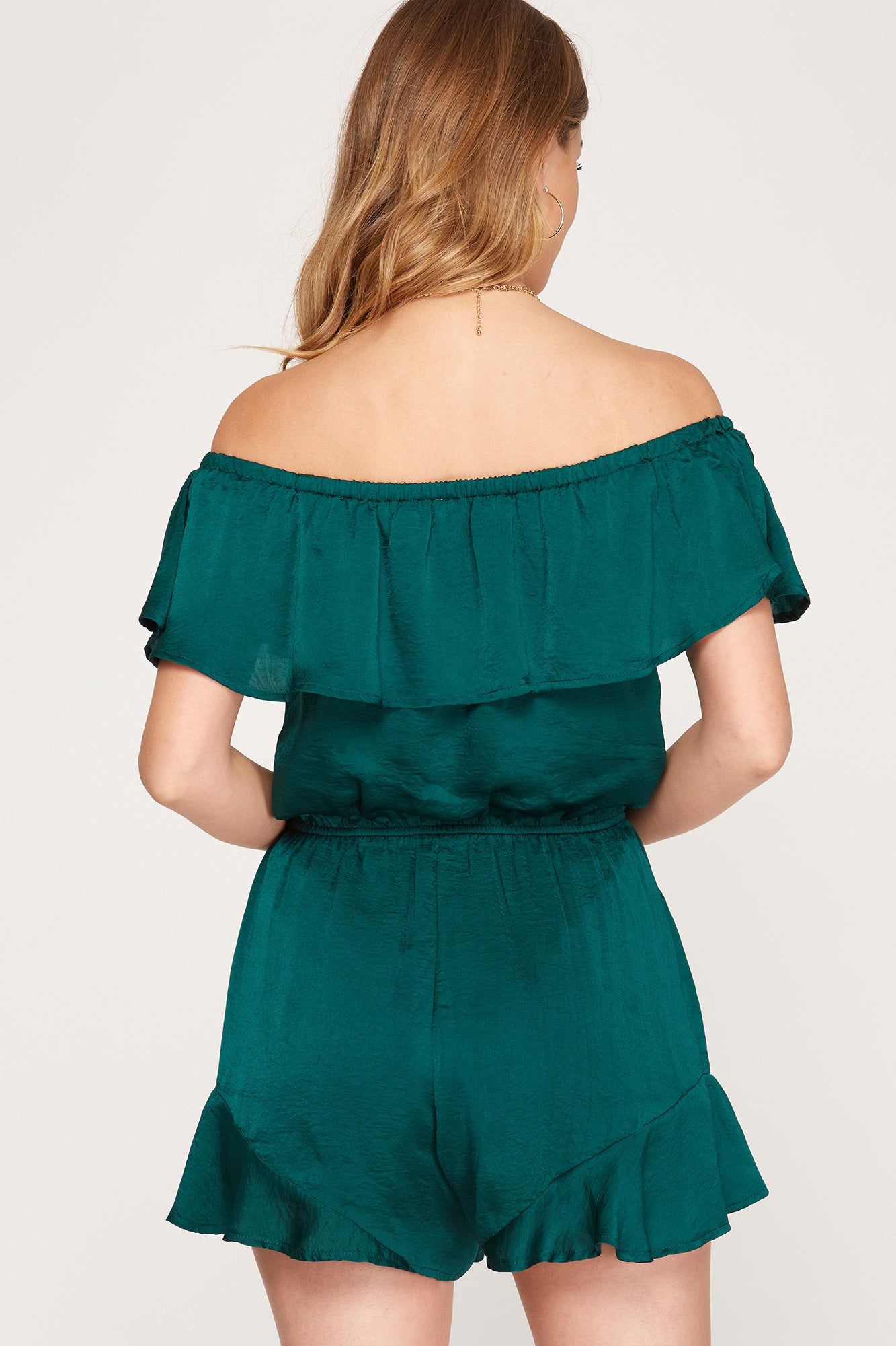 OFF THE SHOULDER SATIN ROMPER