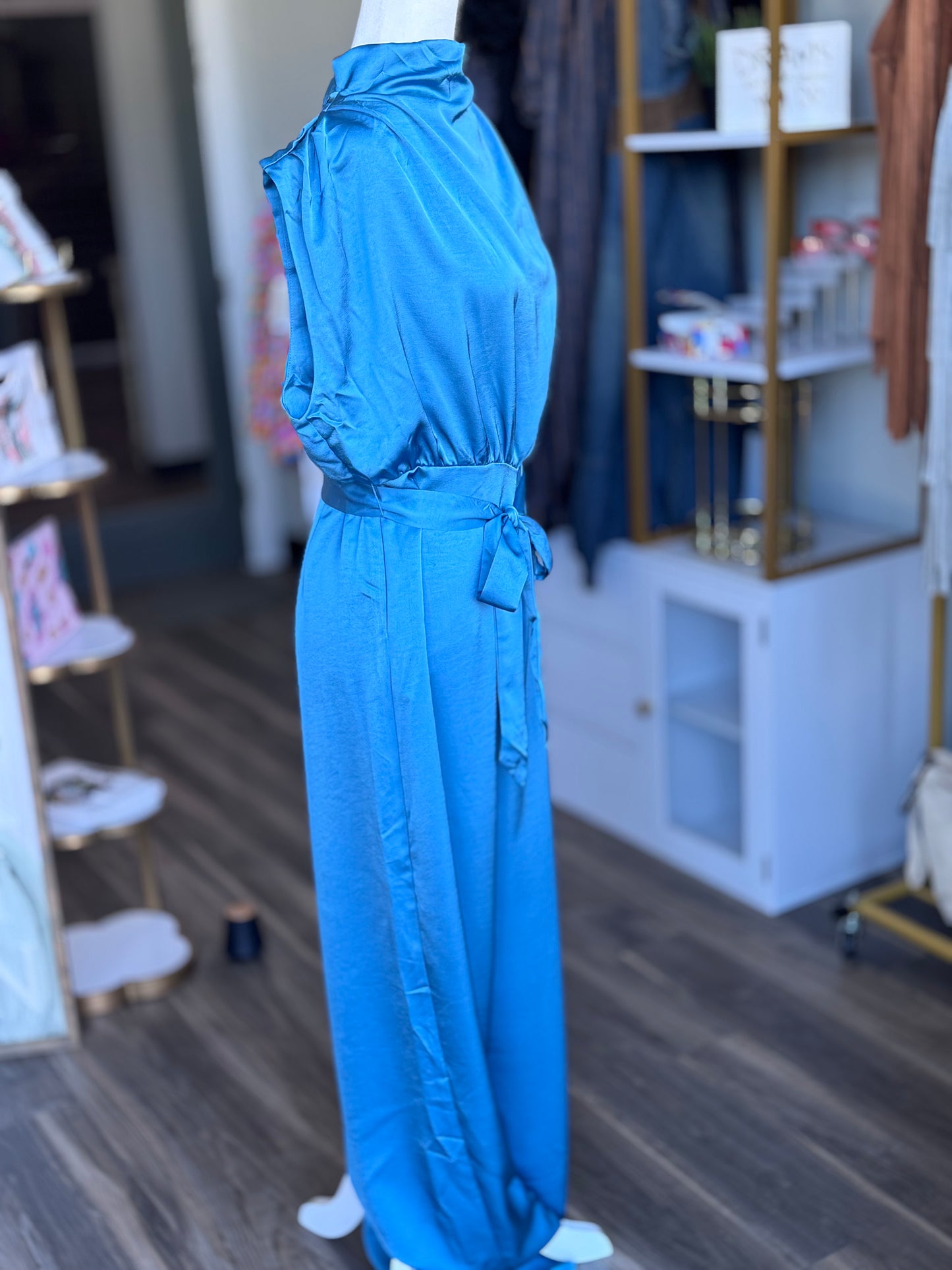 Mock Neck Sleeveless Wide Leg Jumpsuit