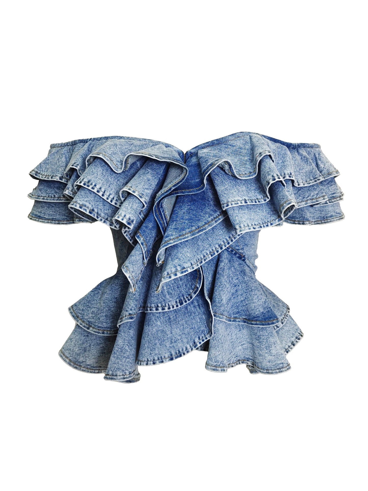 Denim Flamenco Ruffle Corset Top