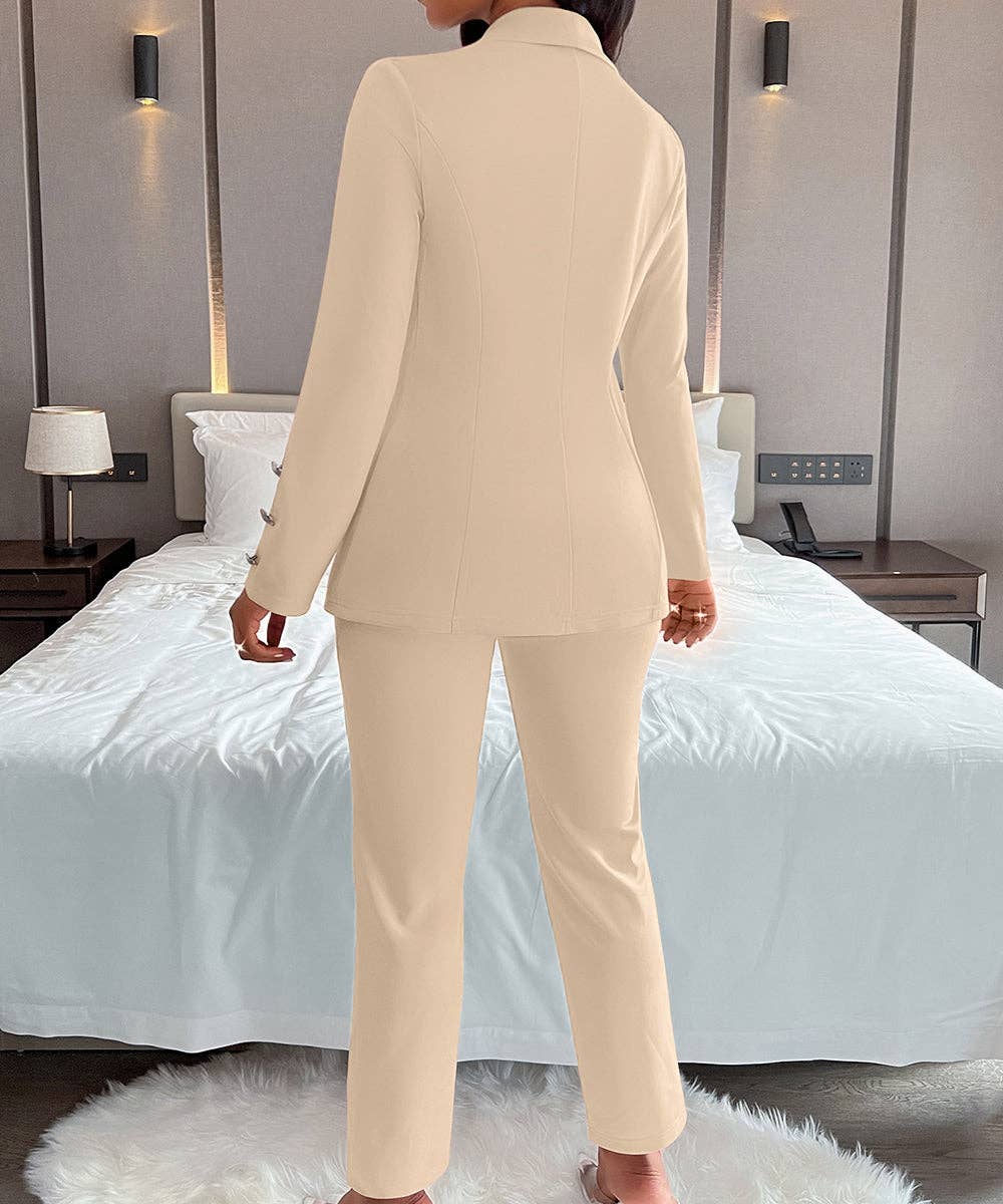 Double-Breasted Notch Lapel Blazer Set