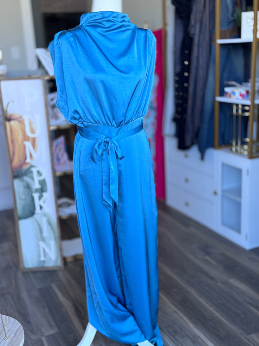 Mock Neck Sleeveless Wide Leg Jumpsuit