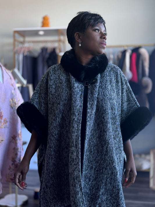 Tweed Fur Trimmed Cape