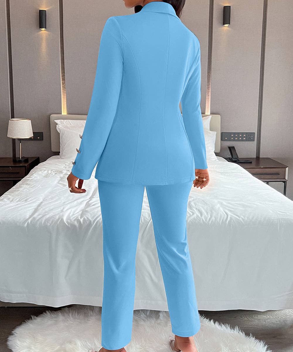 Double-Breasted Notch Lapel Blazer Set
