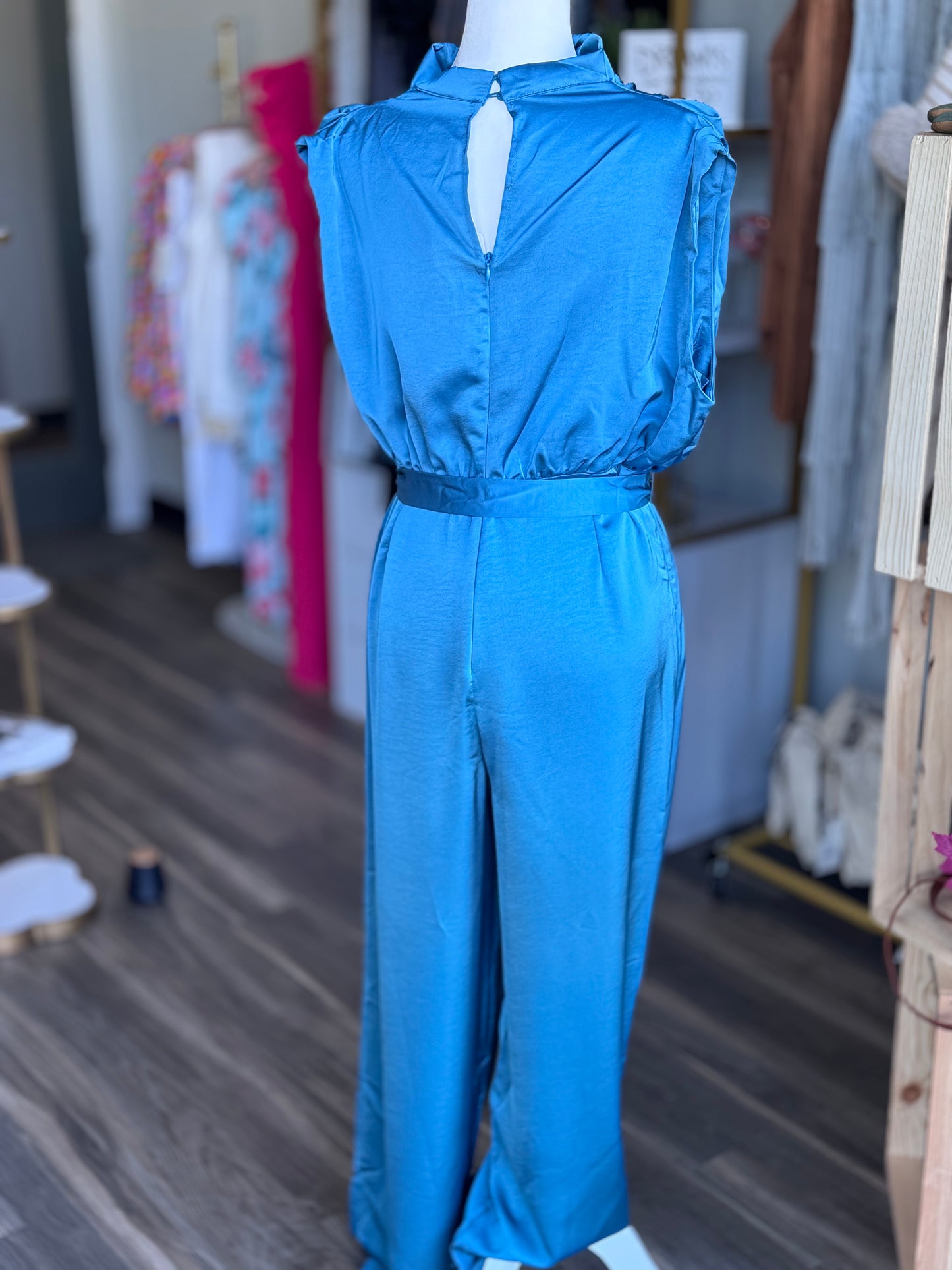 Mock Neck Sleeveless Wide Leg Jumpsuit