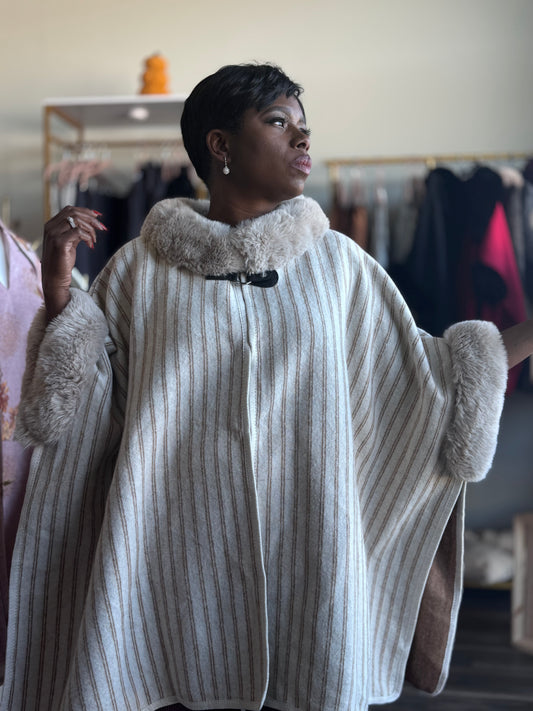 Ivory Striped Fur Cape