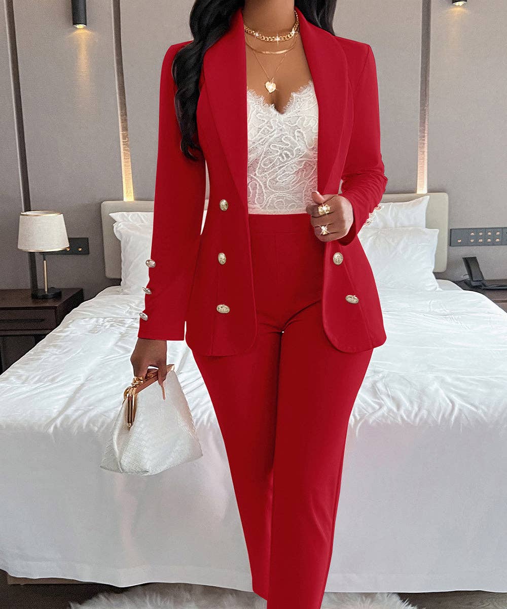 Double-Breasted Notch Lapel Blazer Set