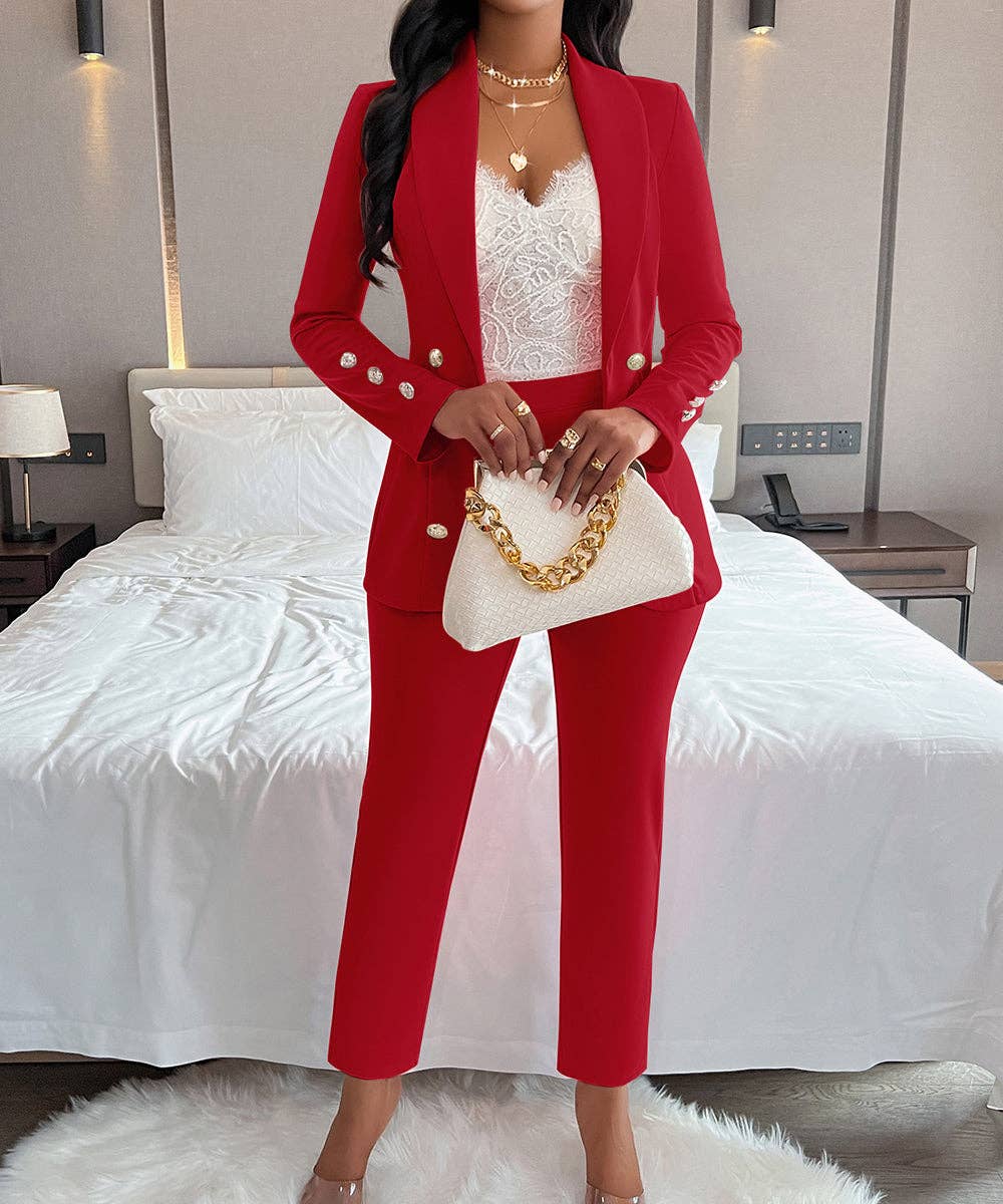 Double-Breasted Notch Lapel Blazer Set