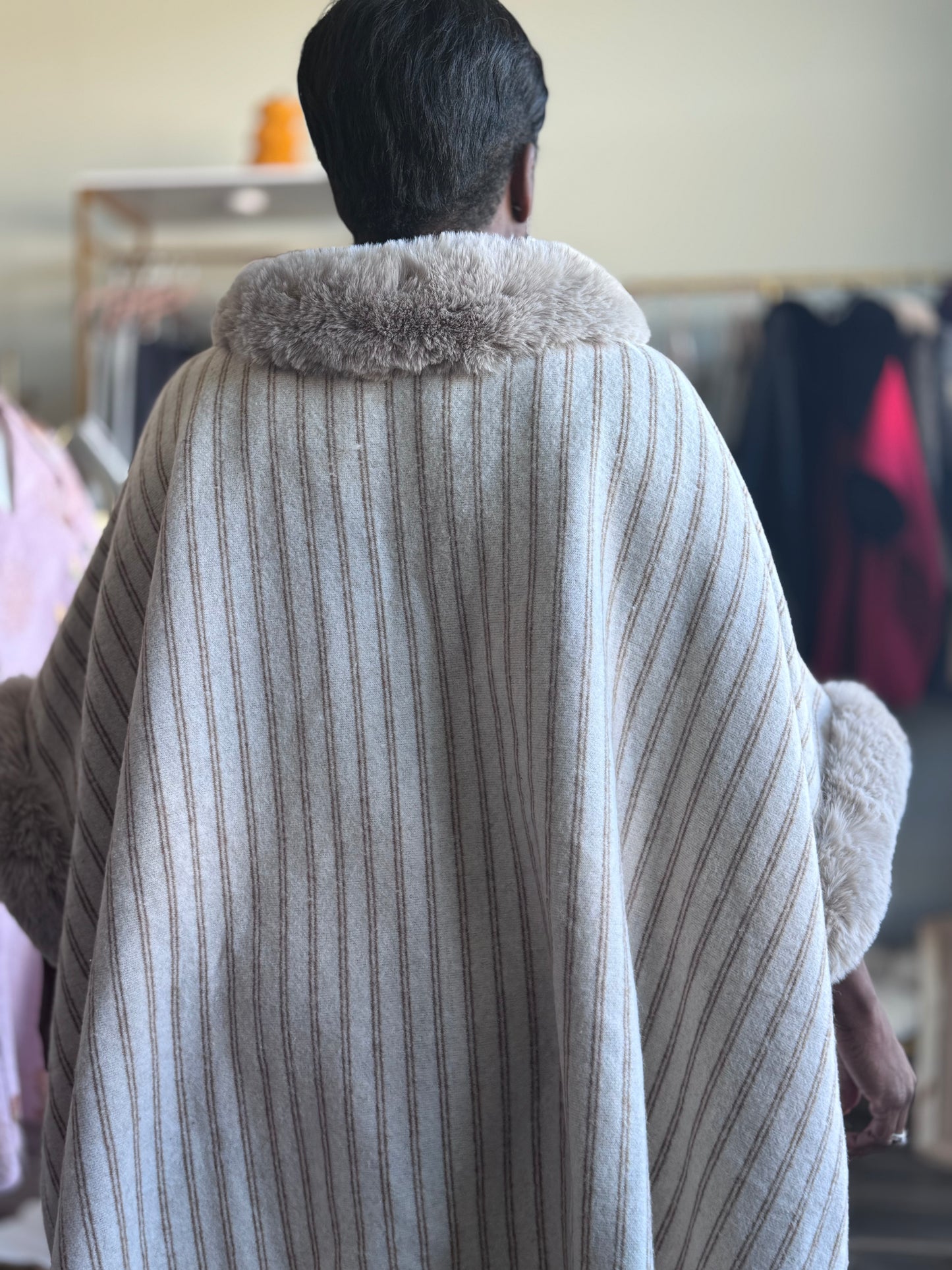 Ivory Striped Fur Cape