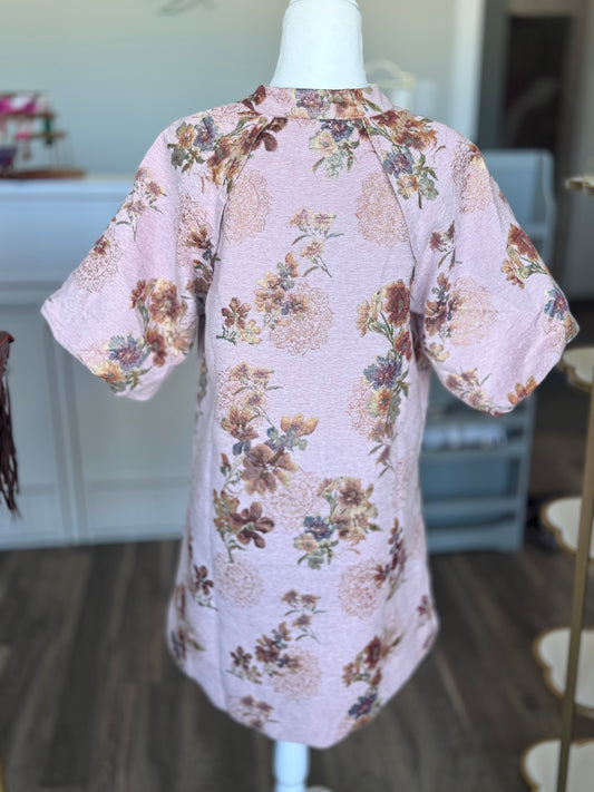 Pink Floral Ballon Sleeve Dress