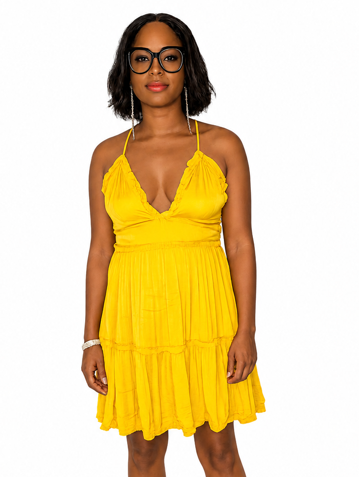 Gold GAME DAY - WOVEN SATIN TIERED CAMI DRESS