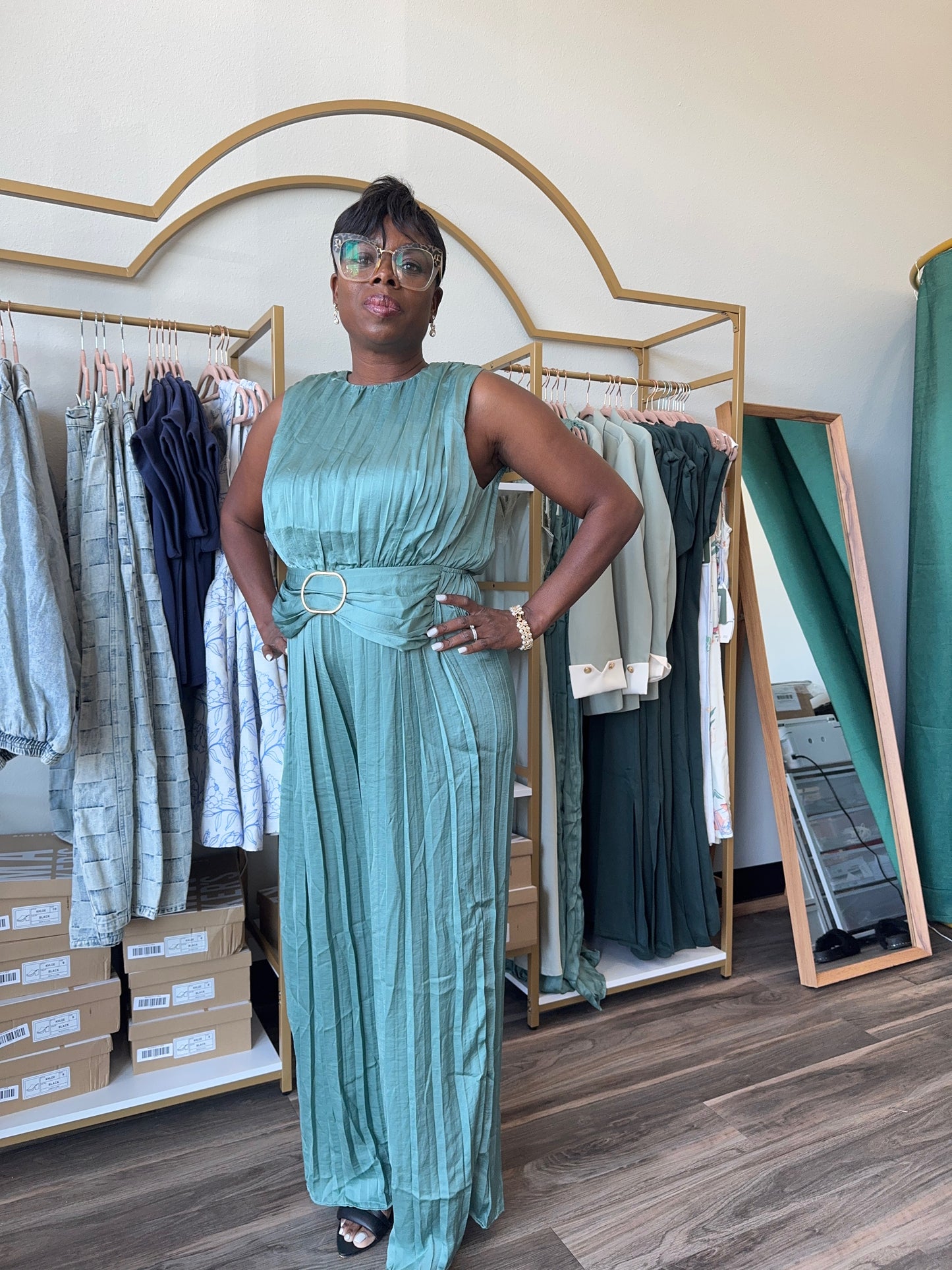 Satin Pleated Jumpsuit