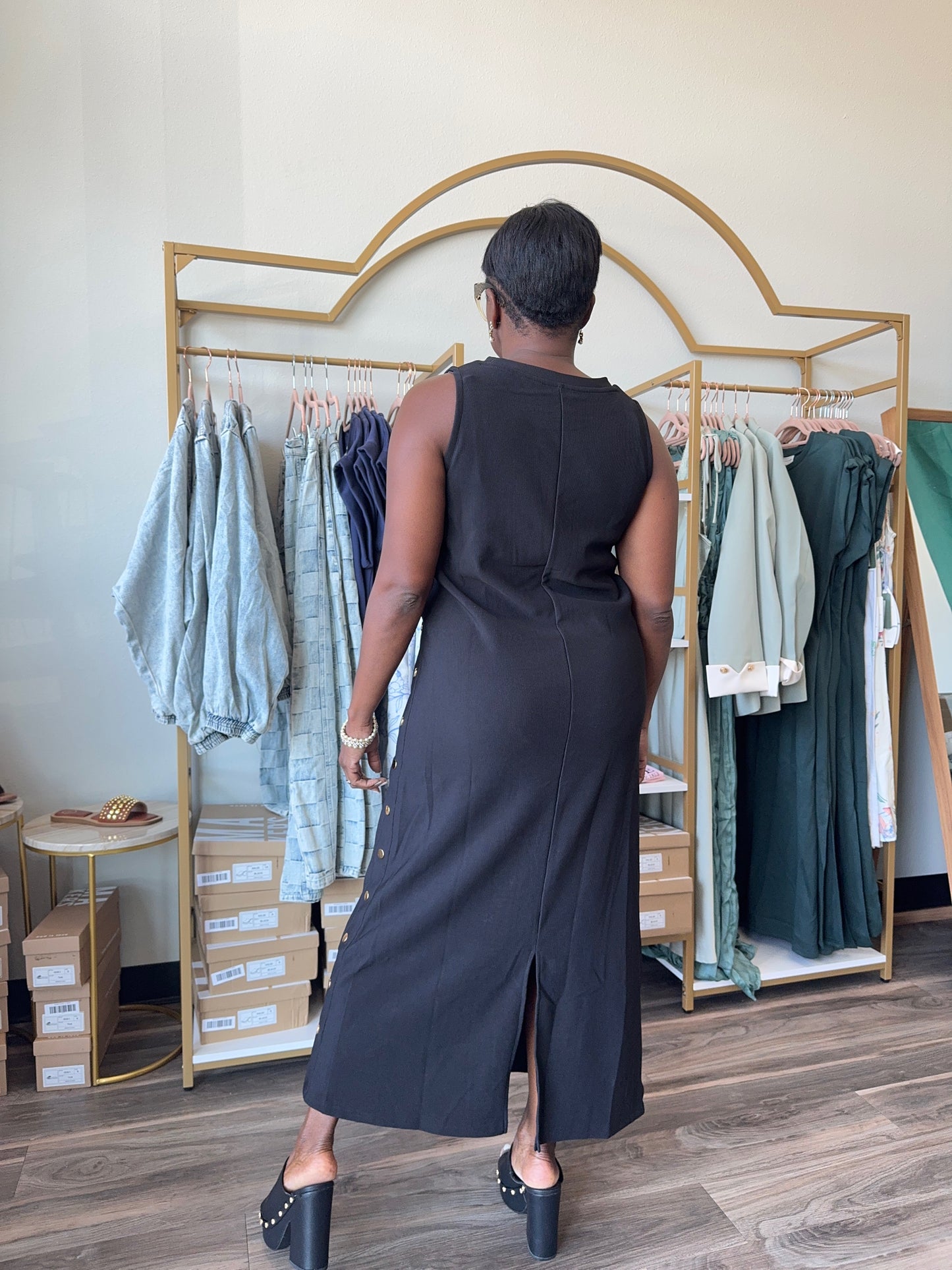 Black Button Pencil Dress