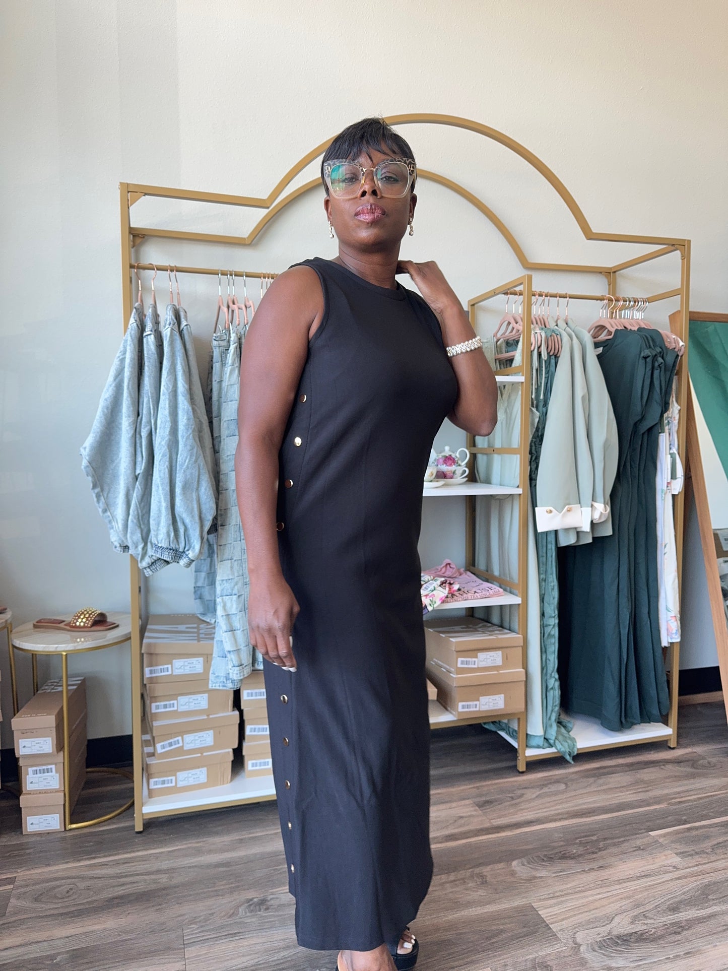 Black Button Pencil Dress