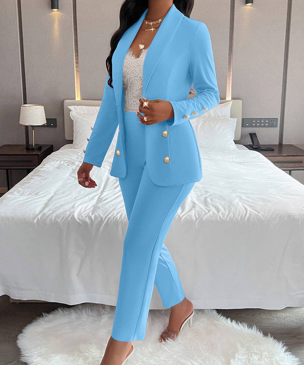 Double-Breasted Notch Lapel Blazer Set