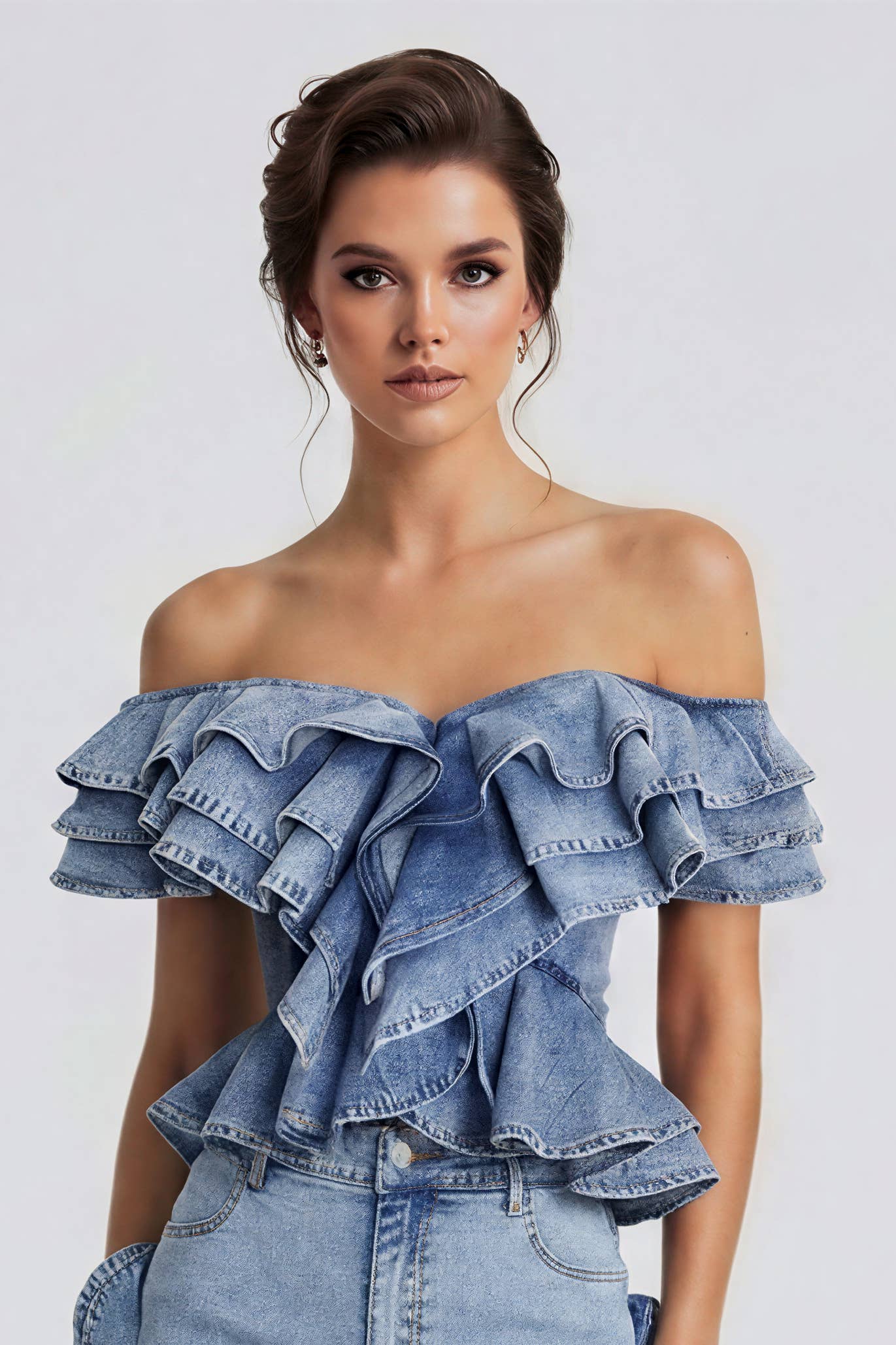 Denim Flamenco Ruffle Corset Top