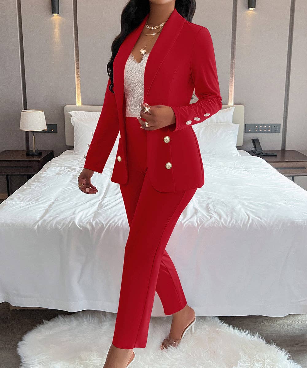 Double-Breasted Notch Lapel Blazer Set