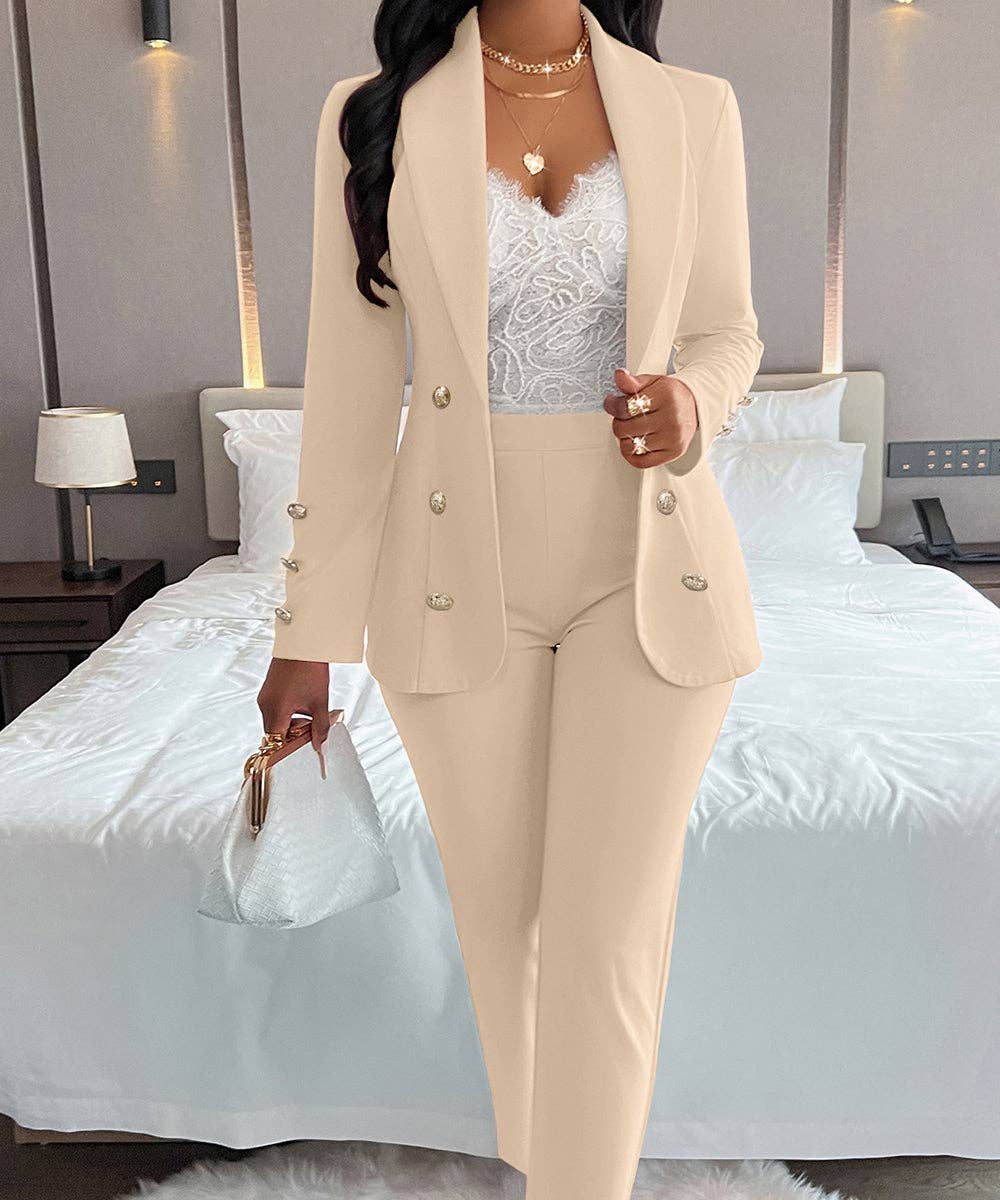 Double-Breasted Notch Lapel Blazer Set