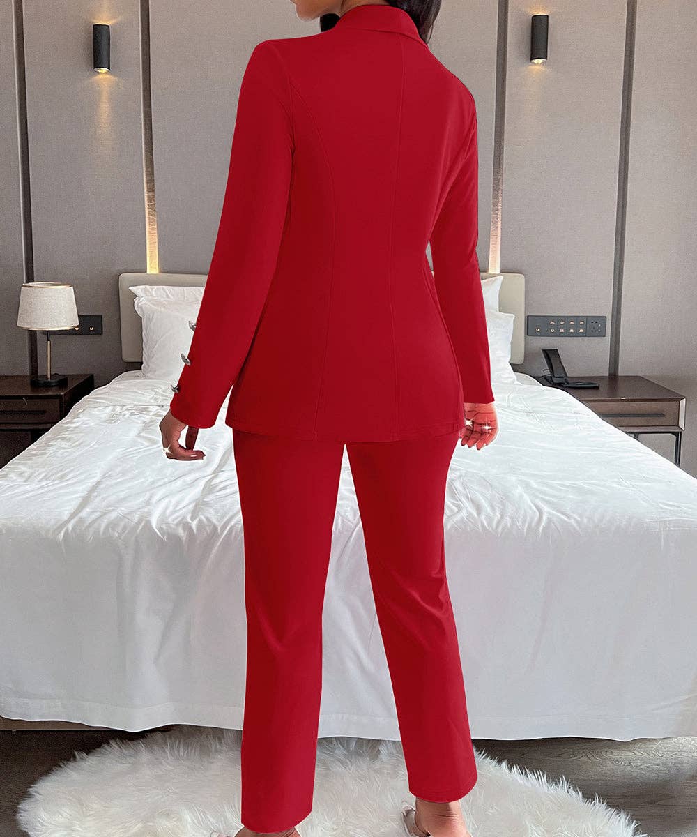 Double-Breasted Notch Lapel Blazer Set